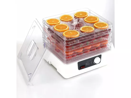 Déshydrateur à aliments 5 plateaux, 30-70°C, séchoir alimentaire 350 W, pour sécher toutes sortes de légumes, fruits - 32x32x26.5 cm