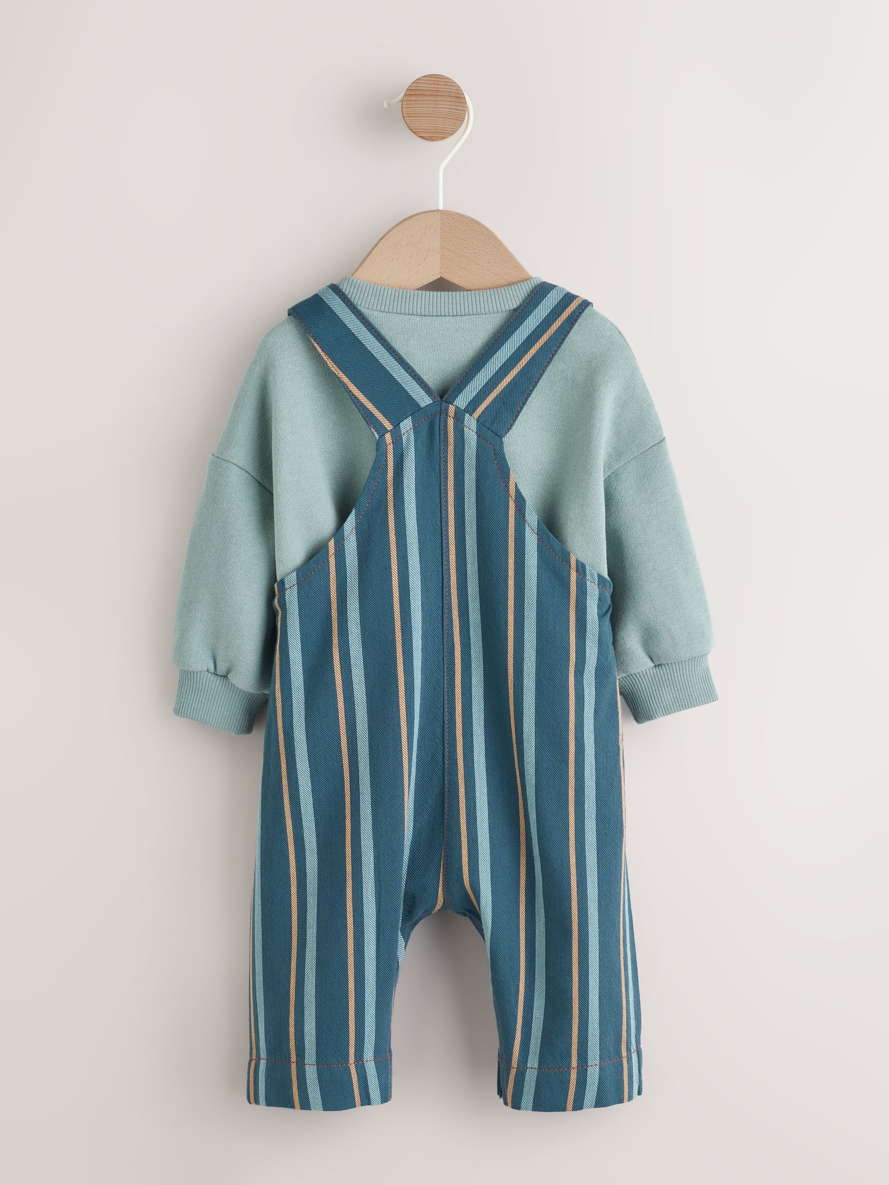 Mineraal gestreept - Babyset van geweven tuinbroek en rompertje (0 mnd-2 jr)