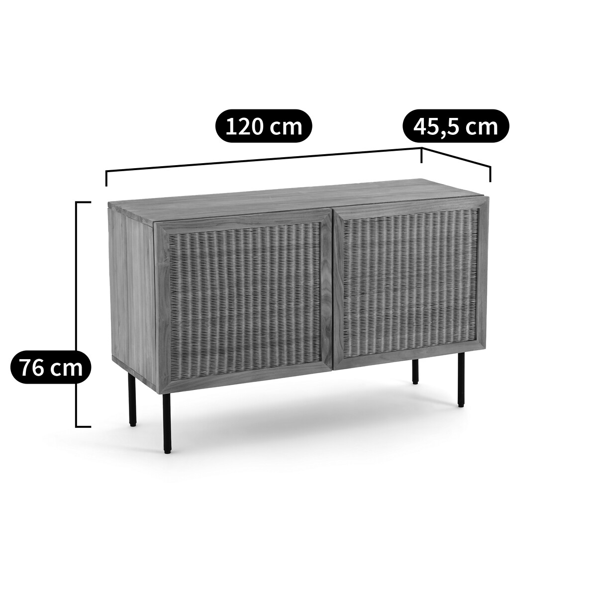 LA REDOUTE INTERIEURS<br>Aparador em teca maciça e rattan trançado, Tekora
