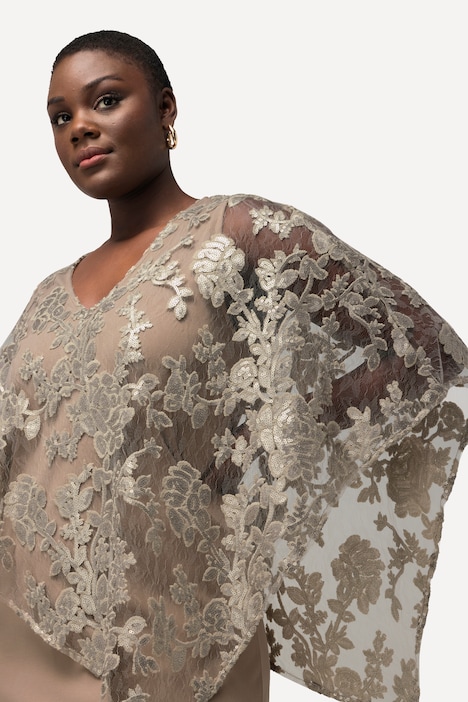Kleid, Überwurf, Pailletten, V-Ausschnitt, 3/4-Arm