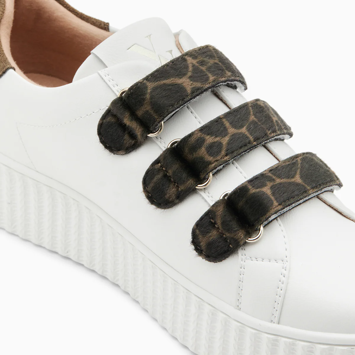 Sneakers-Baskets éclair Thaïs blanc et or à scratchs kaki