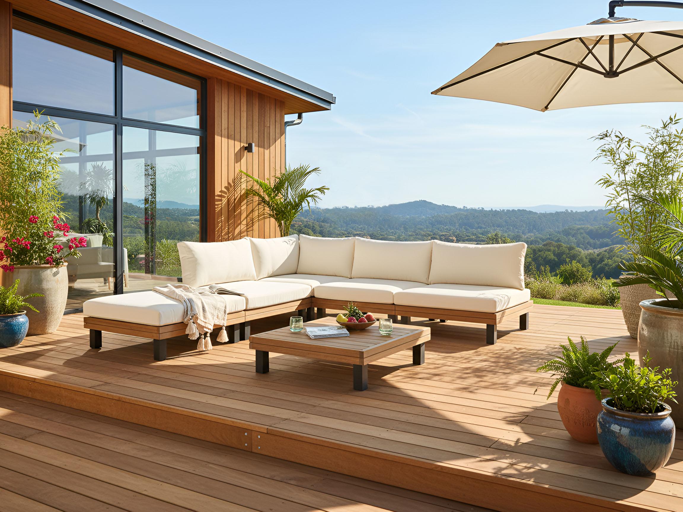 Tuin hoekloungeset met tafel 5-zits FRAZZANO Gecertificeerd acaciahout Gebroken wit