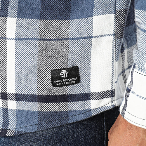 Chemise Manches Longues A Carreaux Bleu Marine Blanc