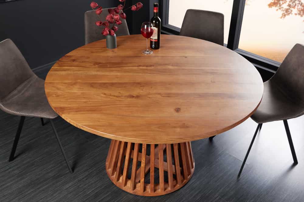Runder Esstisch MAISON JADE 120cm natur Akazie Massivholz Säulenfuß