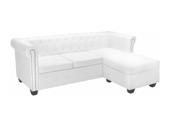 Canapé Chesterfield en forme de L cuir synthétique blanc