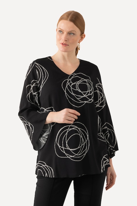 Shirtbluse, doppellagig, Scribbles, V-Ausschnitt, Langarm