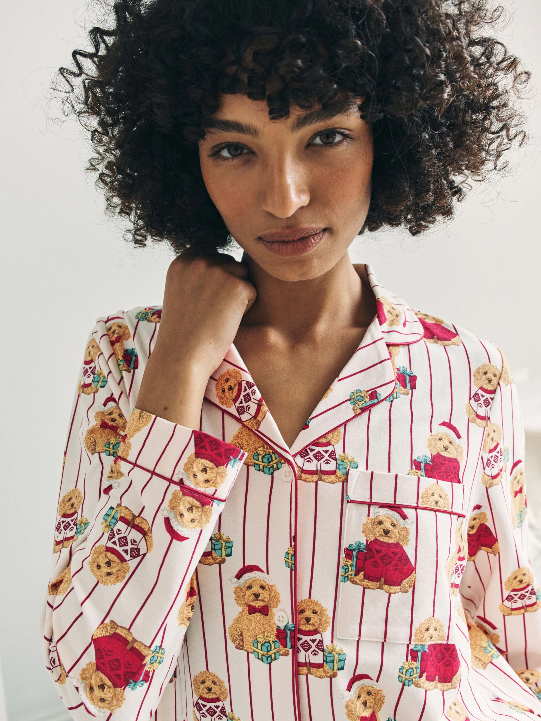 Chelsea Peers Cotton Chip the Christmas Cockapoo Dog Print Long Pyjamas Set