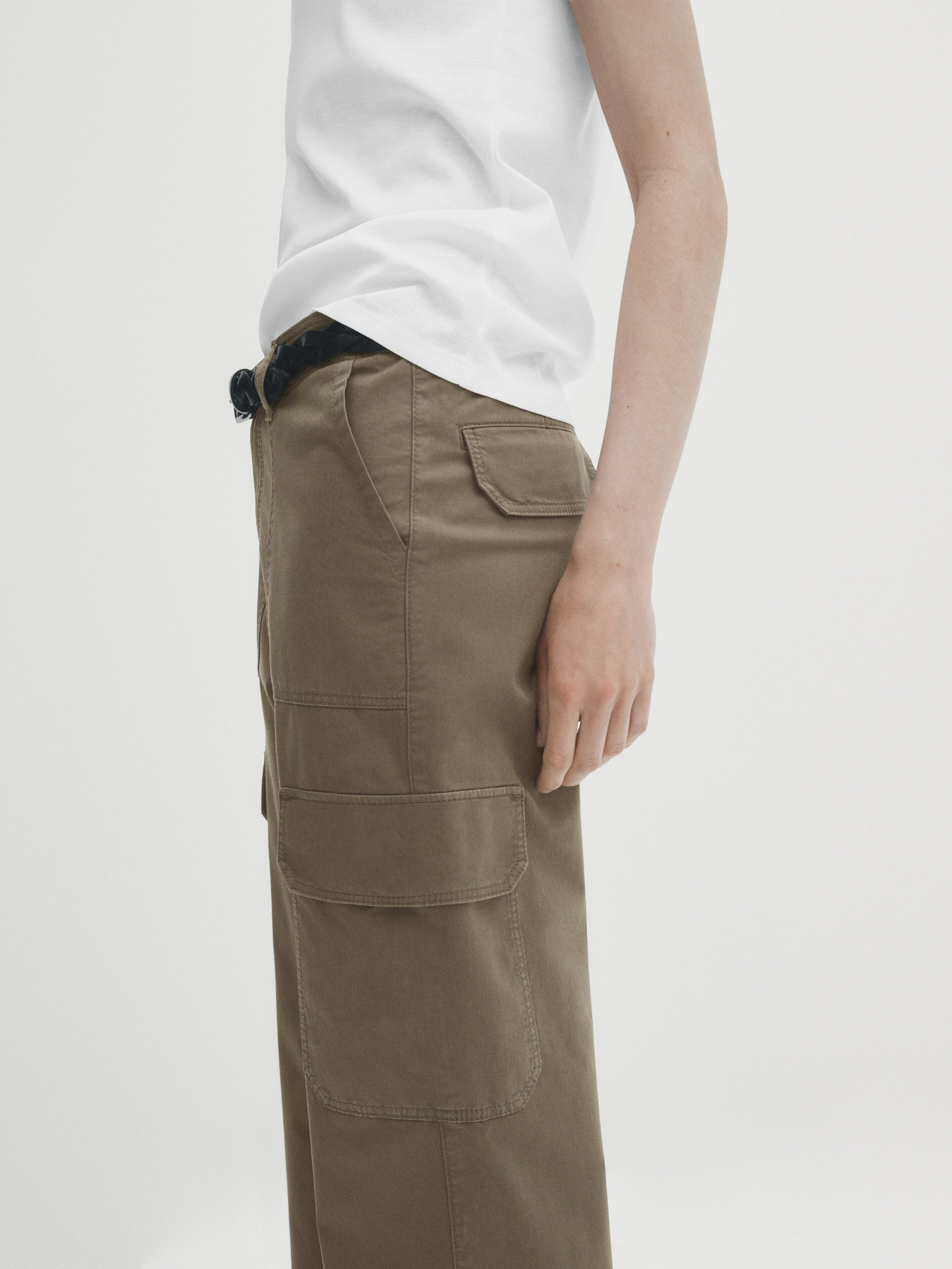 Calça cargo em mistura de algodão - cáqui