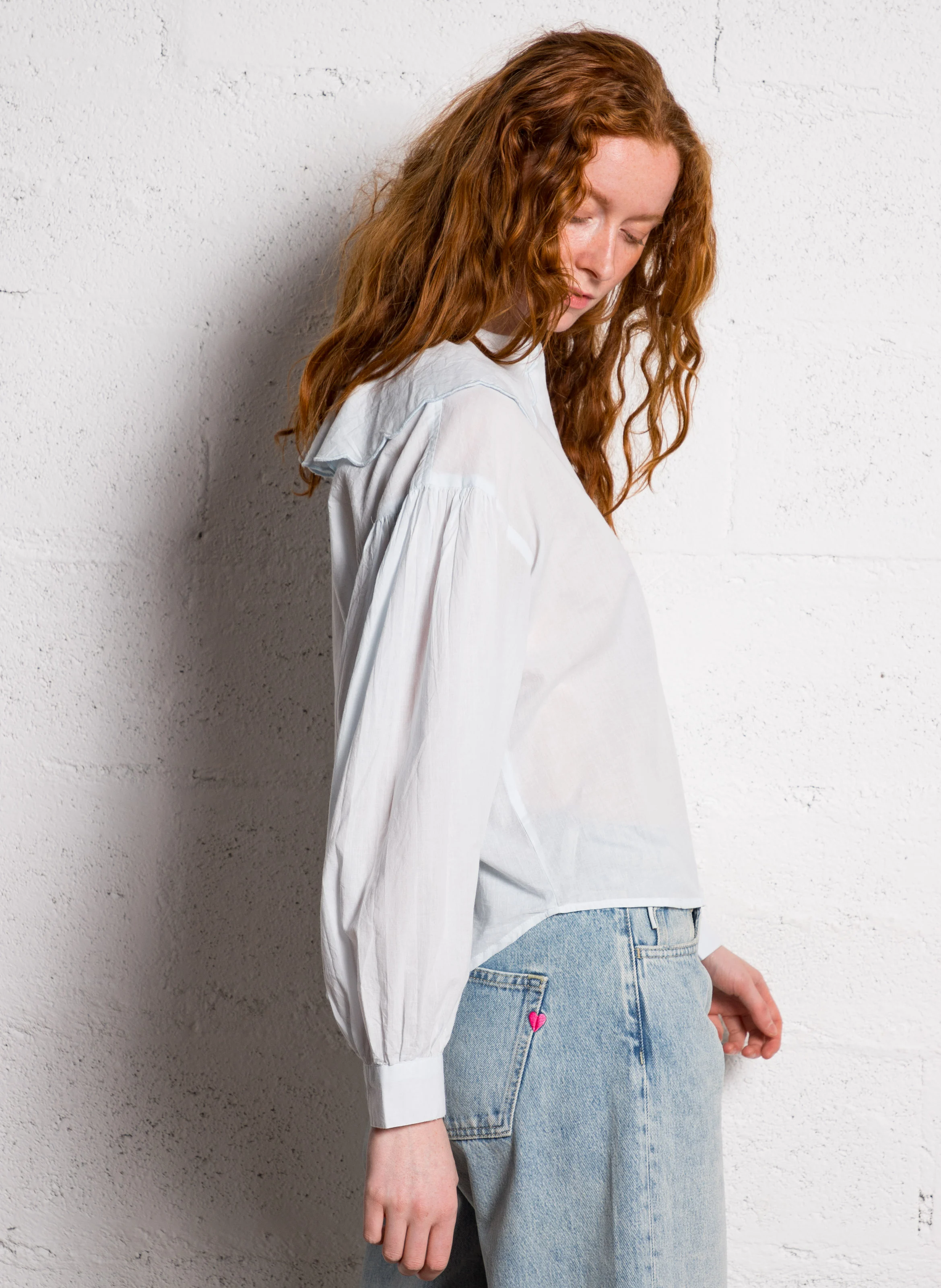 Chemise droite en coton | Bleu
