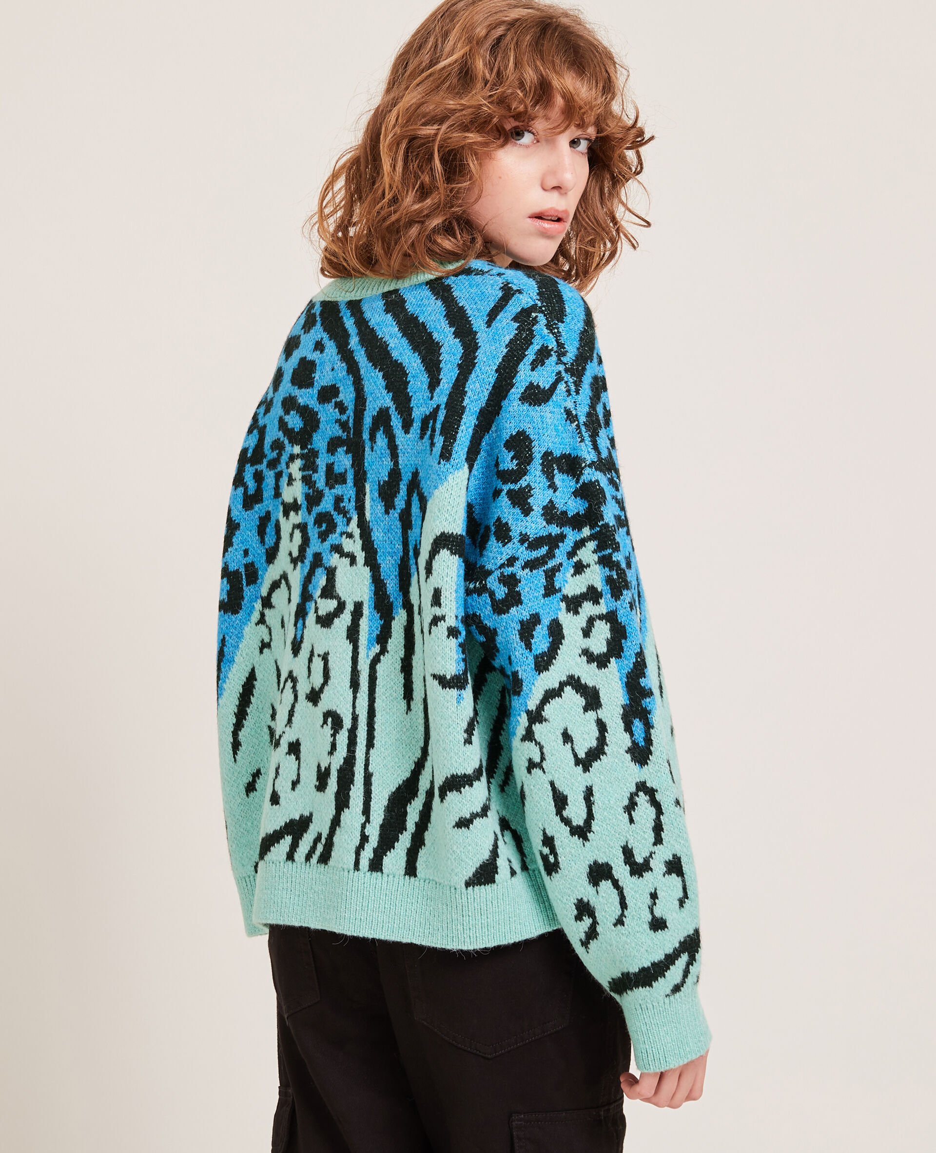 Pull motif léopard fantaisie - Bleu