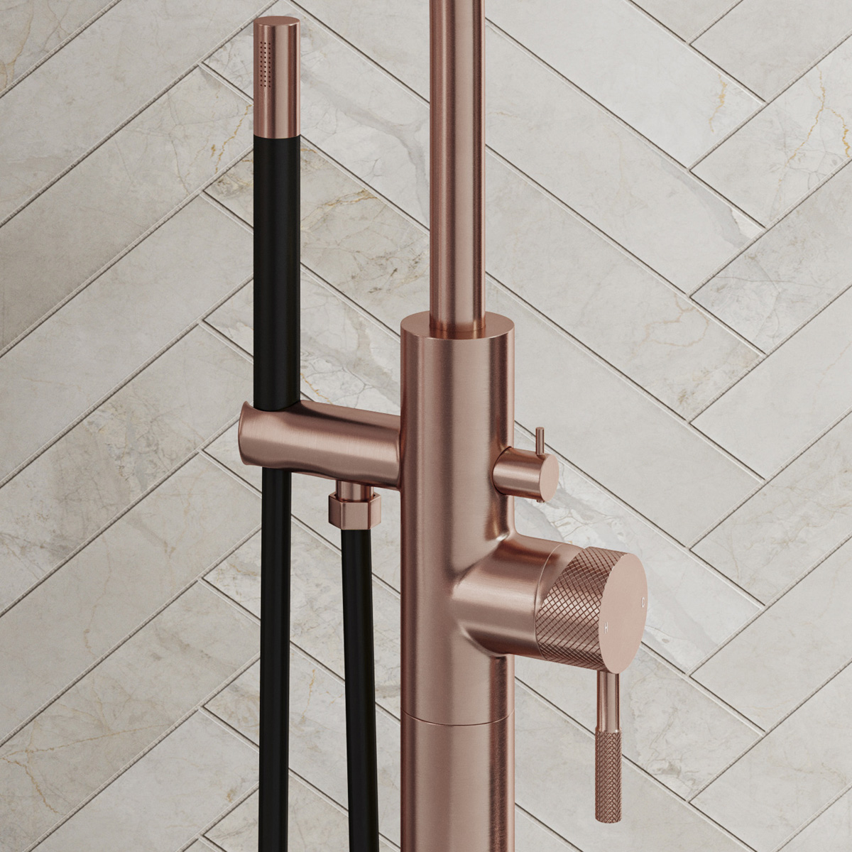 Saniclear Copper Curved Pro vrijstaande badkraan geborsteld koper