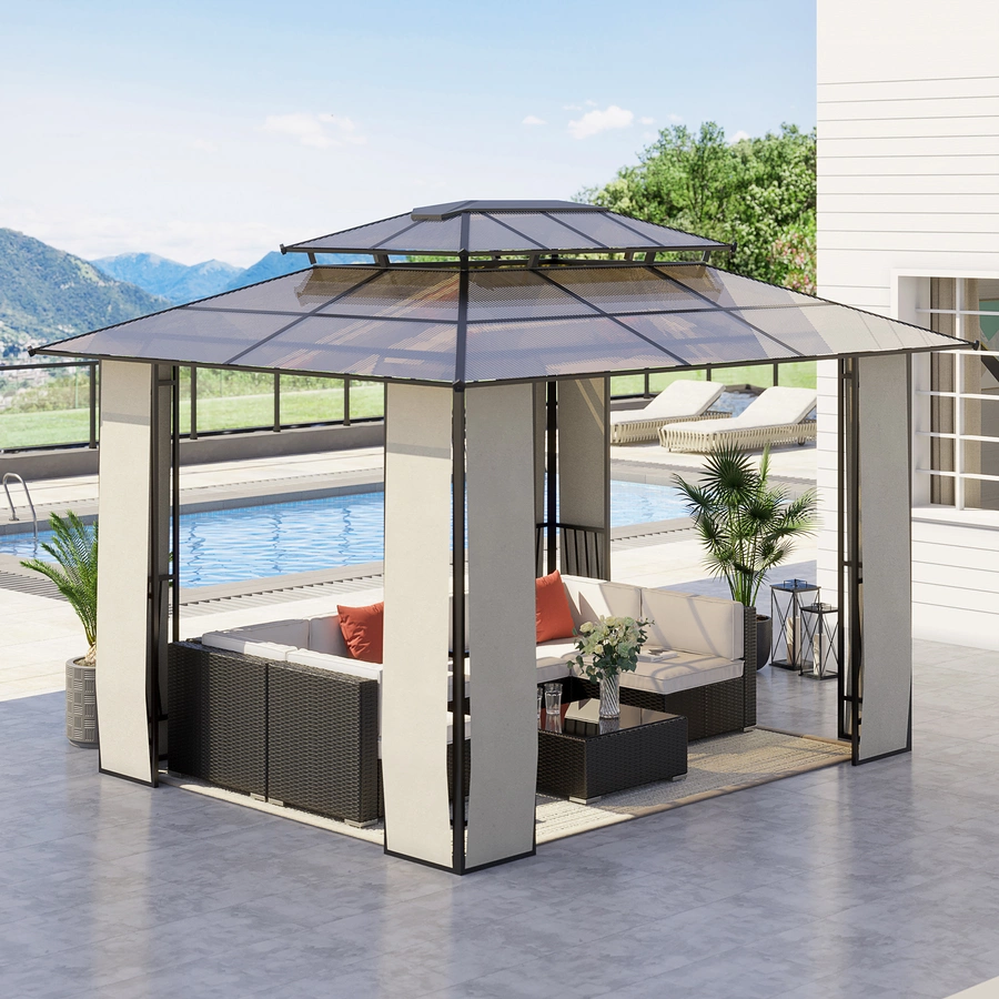 Outsunny Pavillon mit Bildschirmtuch und Erdnagel braun