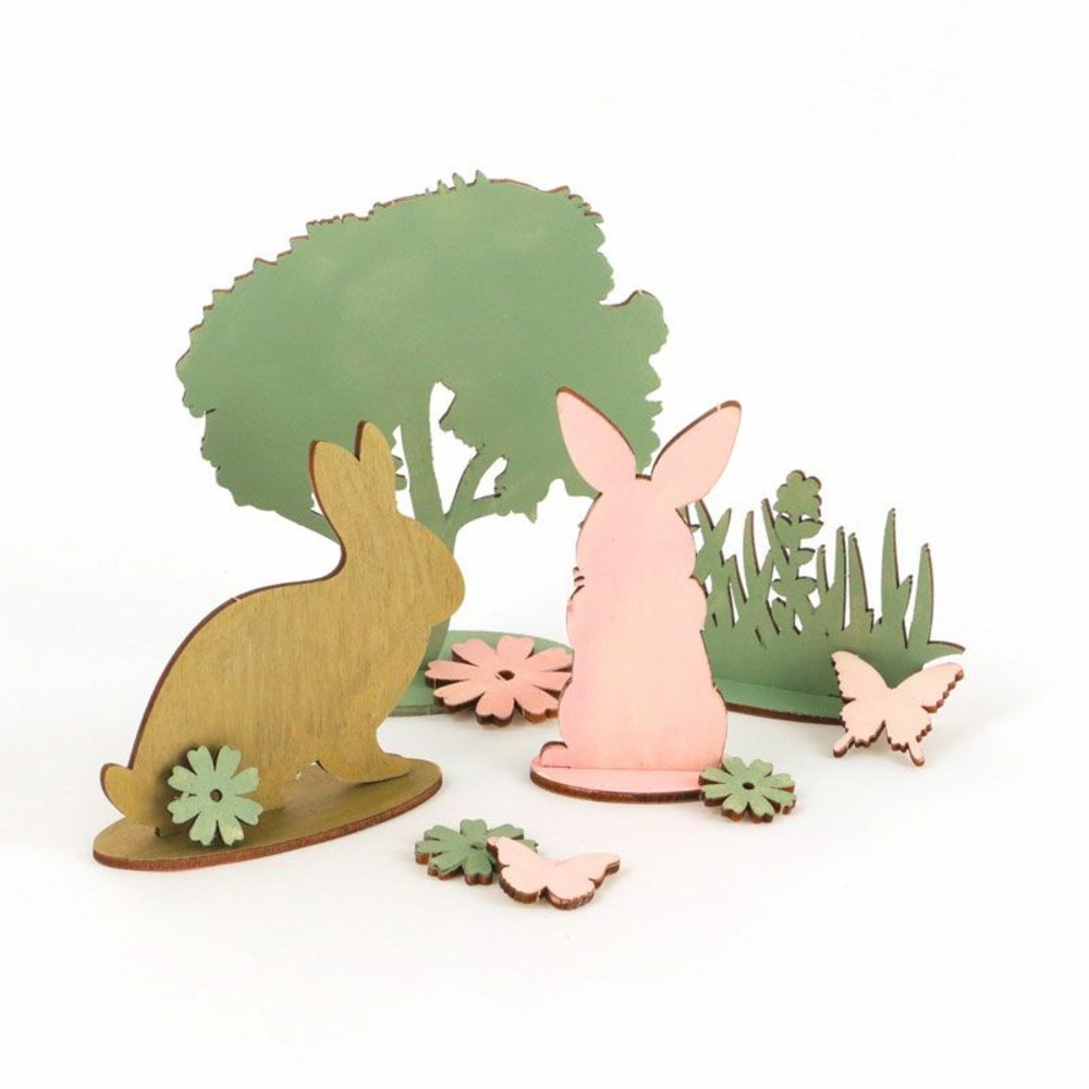 Décor en bois à monter soi-même lapins et nature 22,5 x 17,5 x 0,2 cm