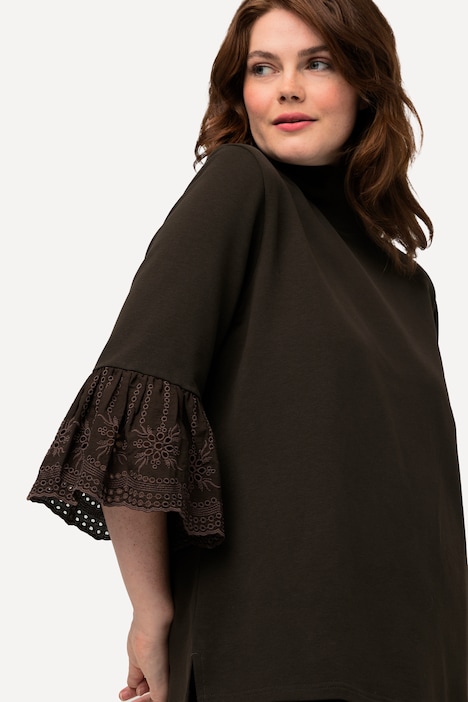 Sweatshirt, Spitze, Stehkragen, 3/4-Arm, Biobaumwolle