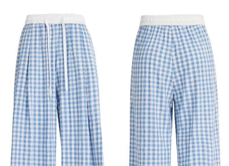 Denimot - Broek met wijde pijpen en ruitmotief met trekkoord in de taille