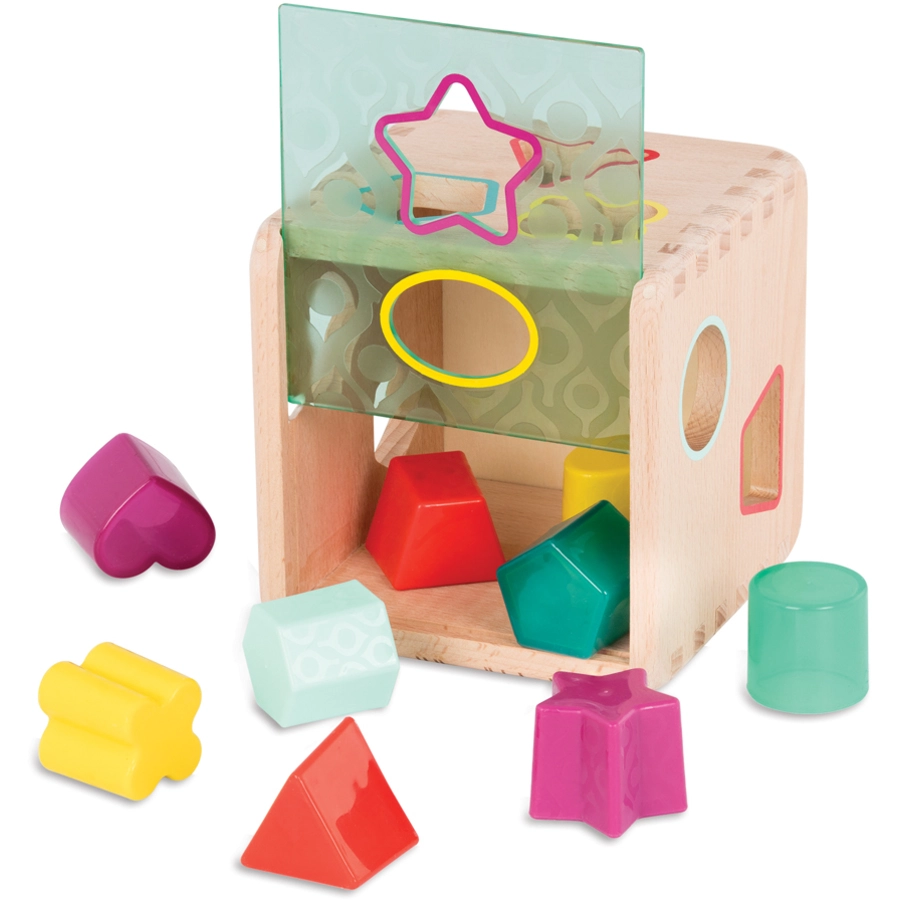 B.TOYS B. Wonder Cube - Bunter Steckspiel-Würfel aus Holz mit 9 verschiedenen Formen Mehrfarbig
