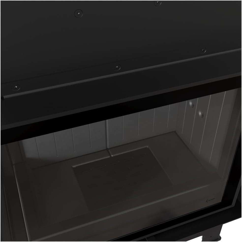 KRATKI Kamineinsatz aus Stahl 10 kW Ø 200 Floki Links -Ecke Kamin mit TERMOTEC, BImSchV Stufe 2 & Ecodesign - Energieklasse A+, Schwarz
