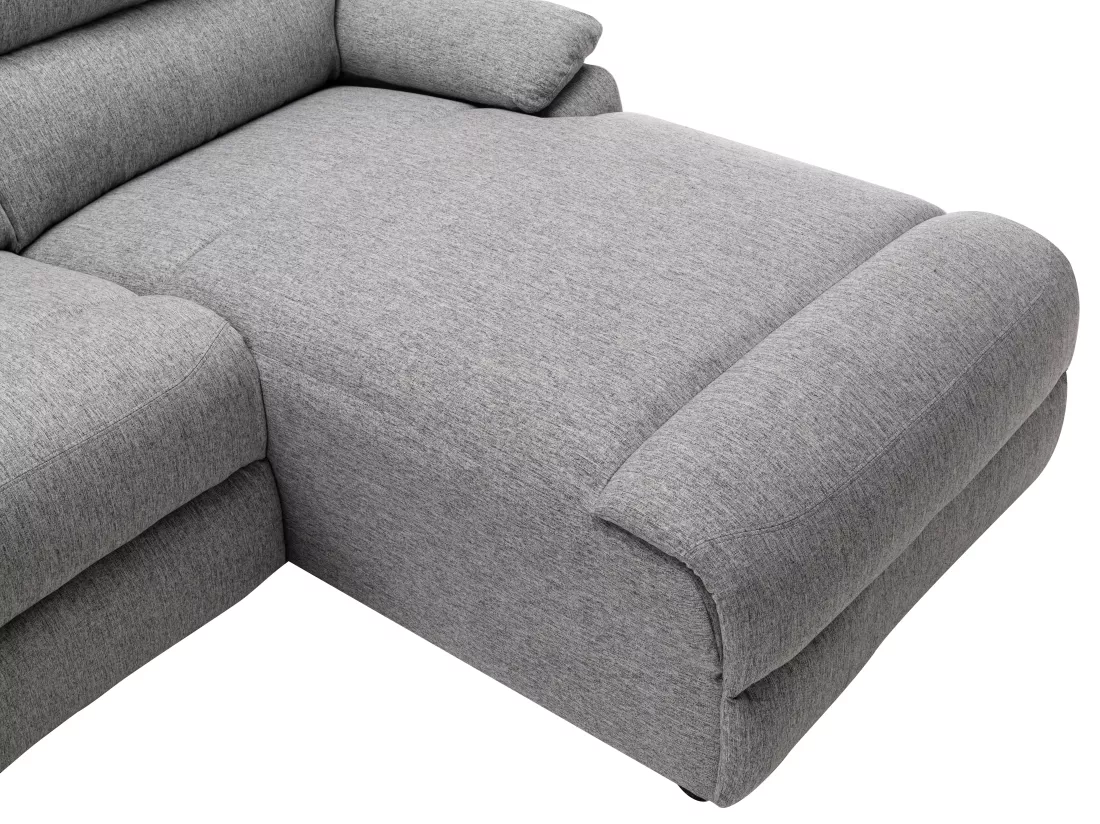 Canapé d'angle droit relax électrique en tissu gris clair LUNANO
