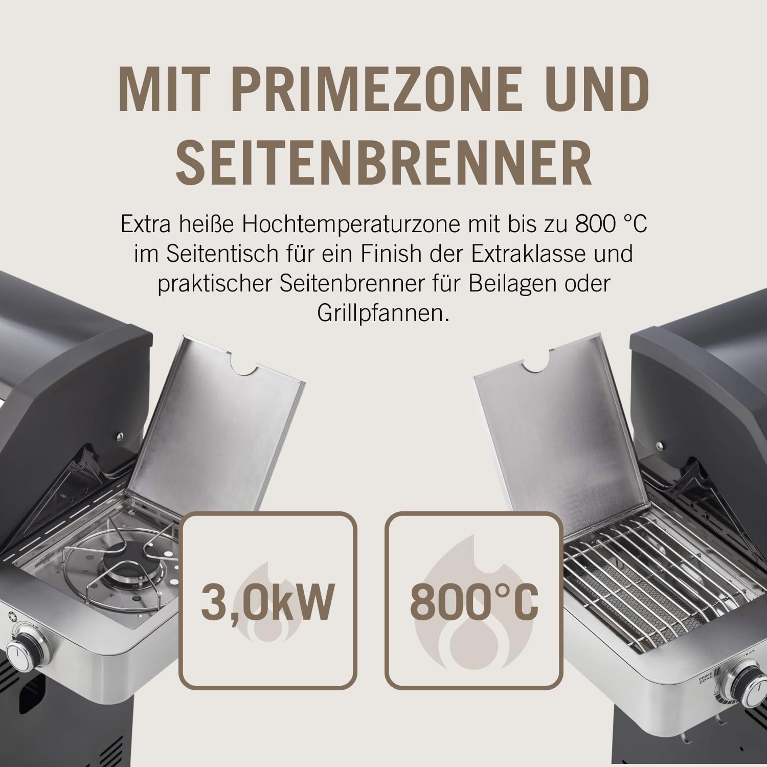 RÖSLE Gasgrill BBQ-Station VIDERO G2-S Schwarz, Grill mit 2 Edelstahlbrennern, extra Primezone und Seitenbrenner, klappbare Seitentische, VARIO+, pulverbeschichteter Stahl