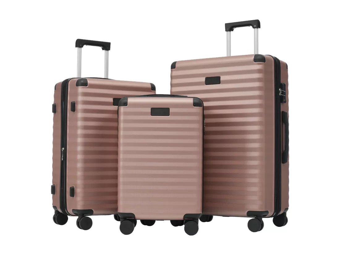 Ensemble de Bagage à main 3 pièces M&L&XL - en matériau ABS - valises à coque rigide - rose