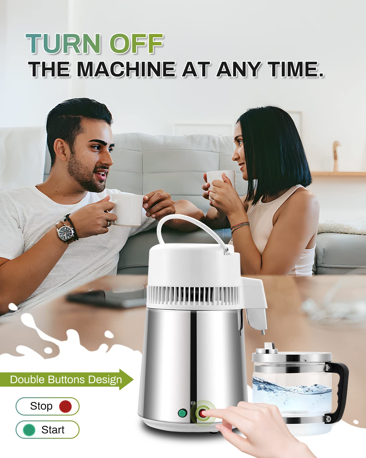 Destilliergerät Wasser Destilliergerät 4L Edelstahl Wasserdestillierer Wasser-destilliergerät Wasserdestilliergeräte Water Distiller für Reinwasser Destillieren zu Hause mit Glaskanne 220V