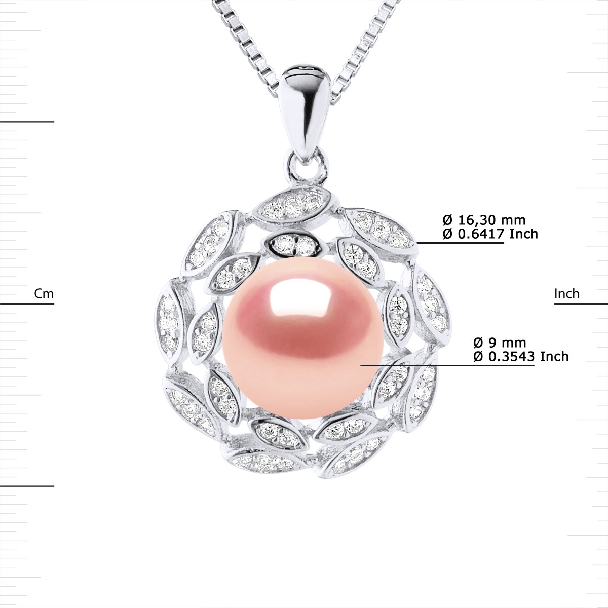 Collier SOLEIL Perle d'Eau Douce 9-10 mm Rose Argent 925