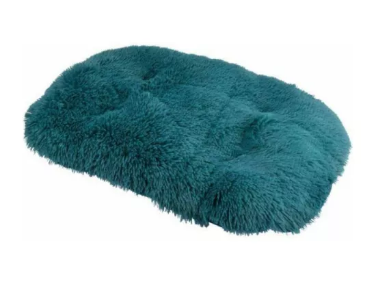 Coussin flocon réversible en fausse fourrure pour animaux - Bleu canard - L 77 x l 50 cm