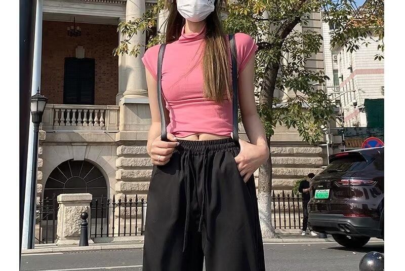 Rosesand - Hoge taille effen gestreepte losse wijde joggingbroek