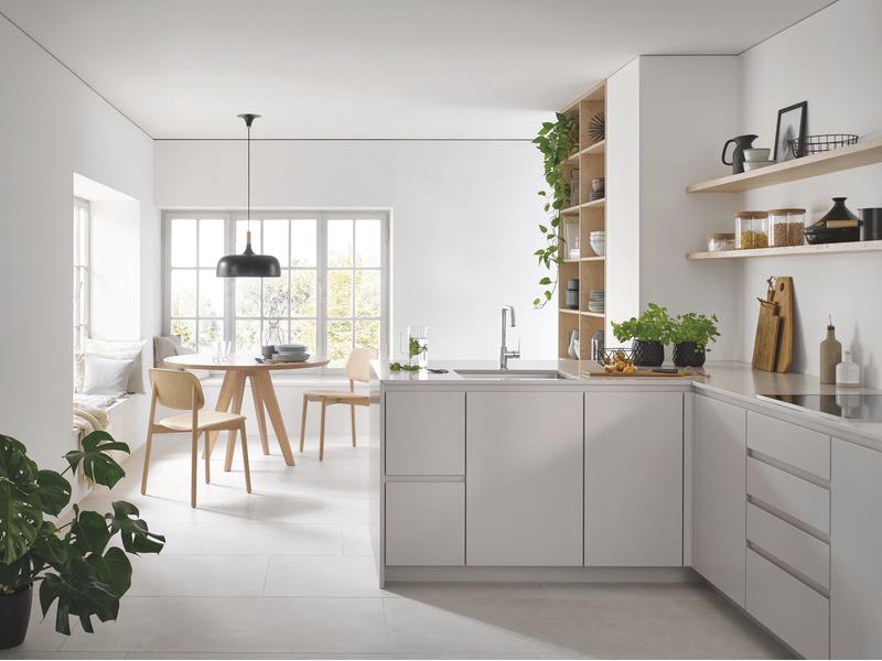 GROHE Küchenarmatur QuickFix Start Hoher Auslauf Mit FastFixation für eine einfache Montage, schwenkbarer C-Auslauf