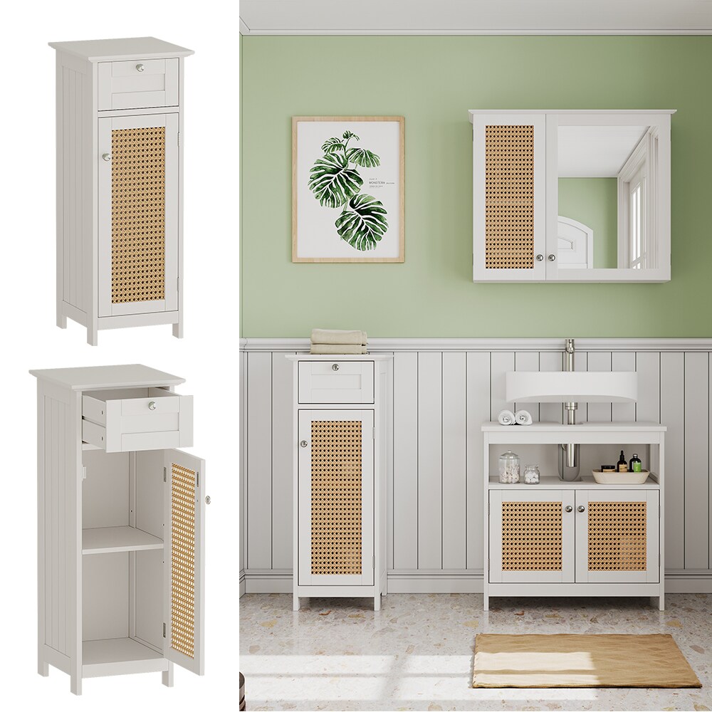 Vicco Midischrank Rosario 32 x 87 cm, Weiß, 1 Tür, 1 Schublade, Badezimmer, modern