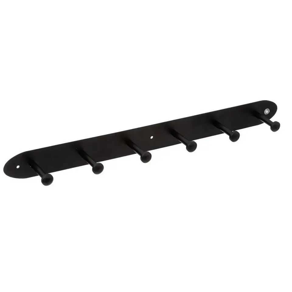 5Five Kapstok rek voor wand/muur - zwart - 6x ophanghaken - 55 cm