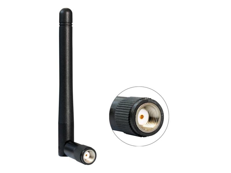 Delock WLAN-Antenne 2.4 GHz, 10.8 cm RP-SMA 2 dBi Rundstrah Delock WLAN 802.11 b/g/n Antenne RP-SMA 2 dBi omnidirektional Kippgelenk
