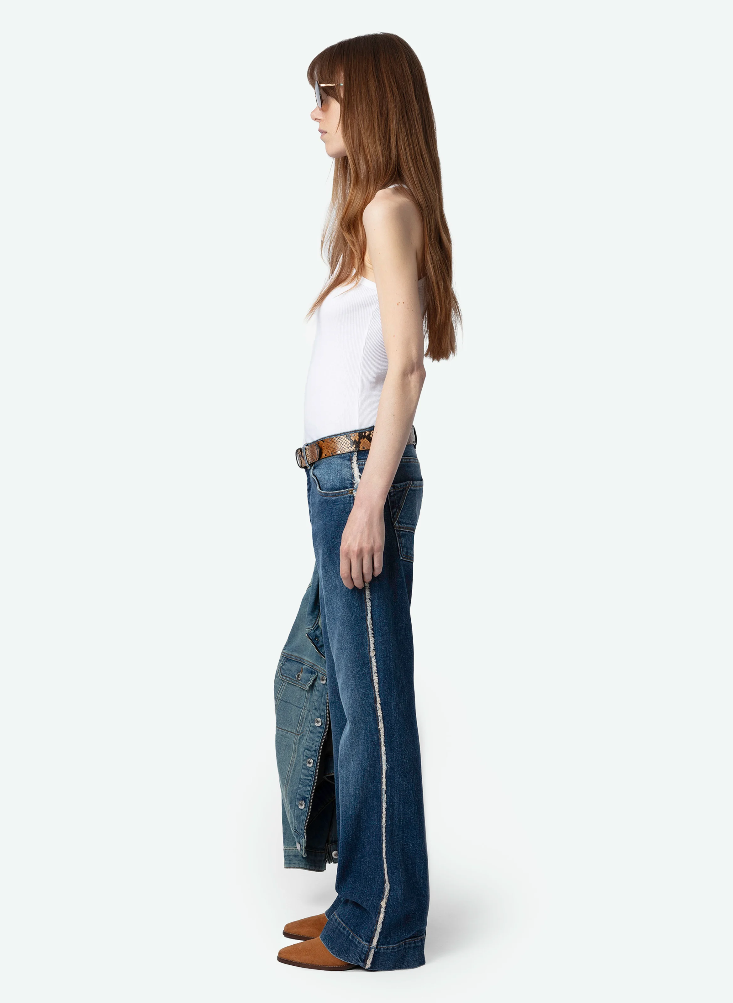 VINCENTE - Jean flare délavé en coton mélangé | Bleu