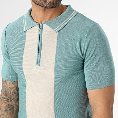 Polo Manches Courtes Bleu Clair Beige