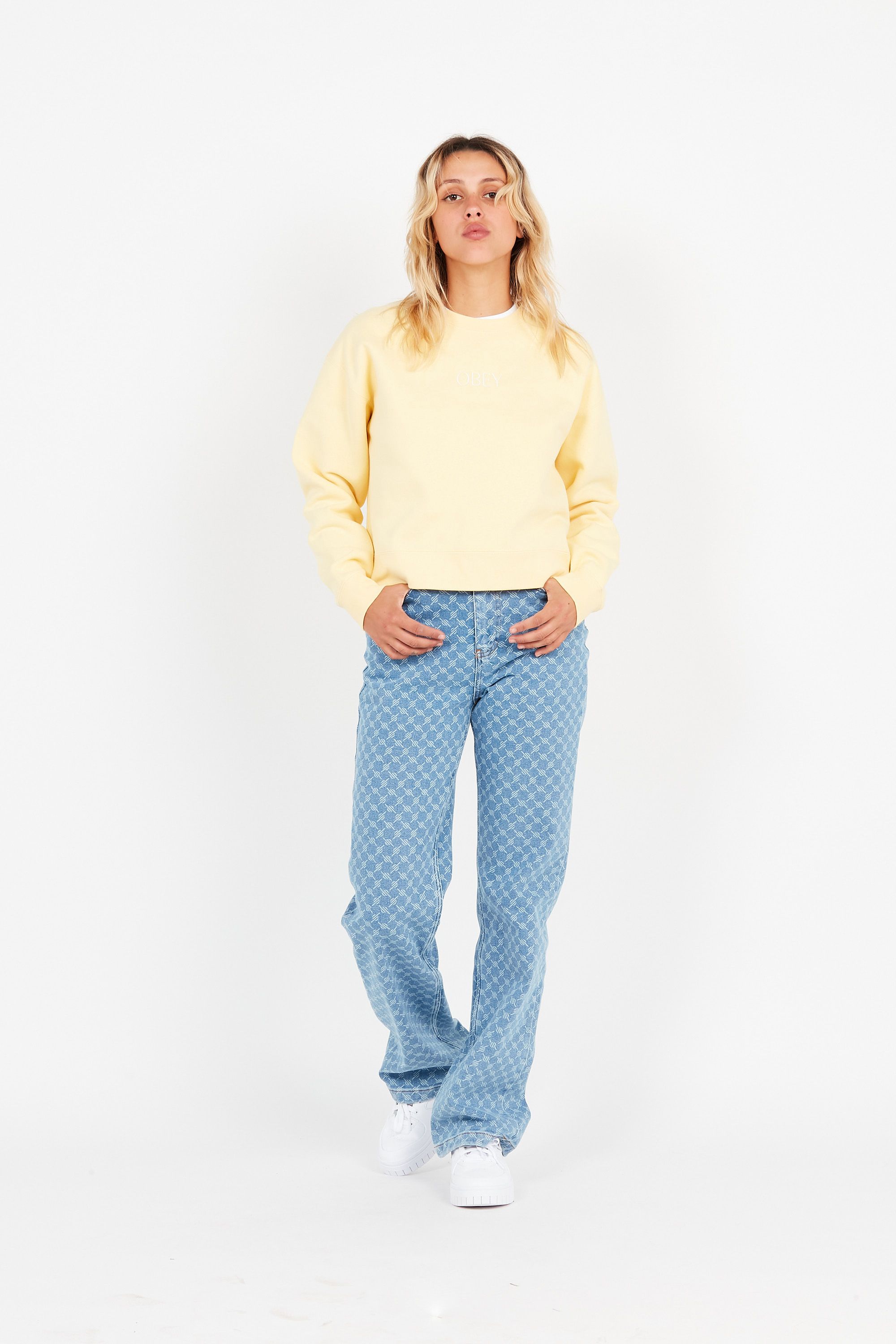 OBEY Sweat  CHARACTER CROPPED CREW Jaune