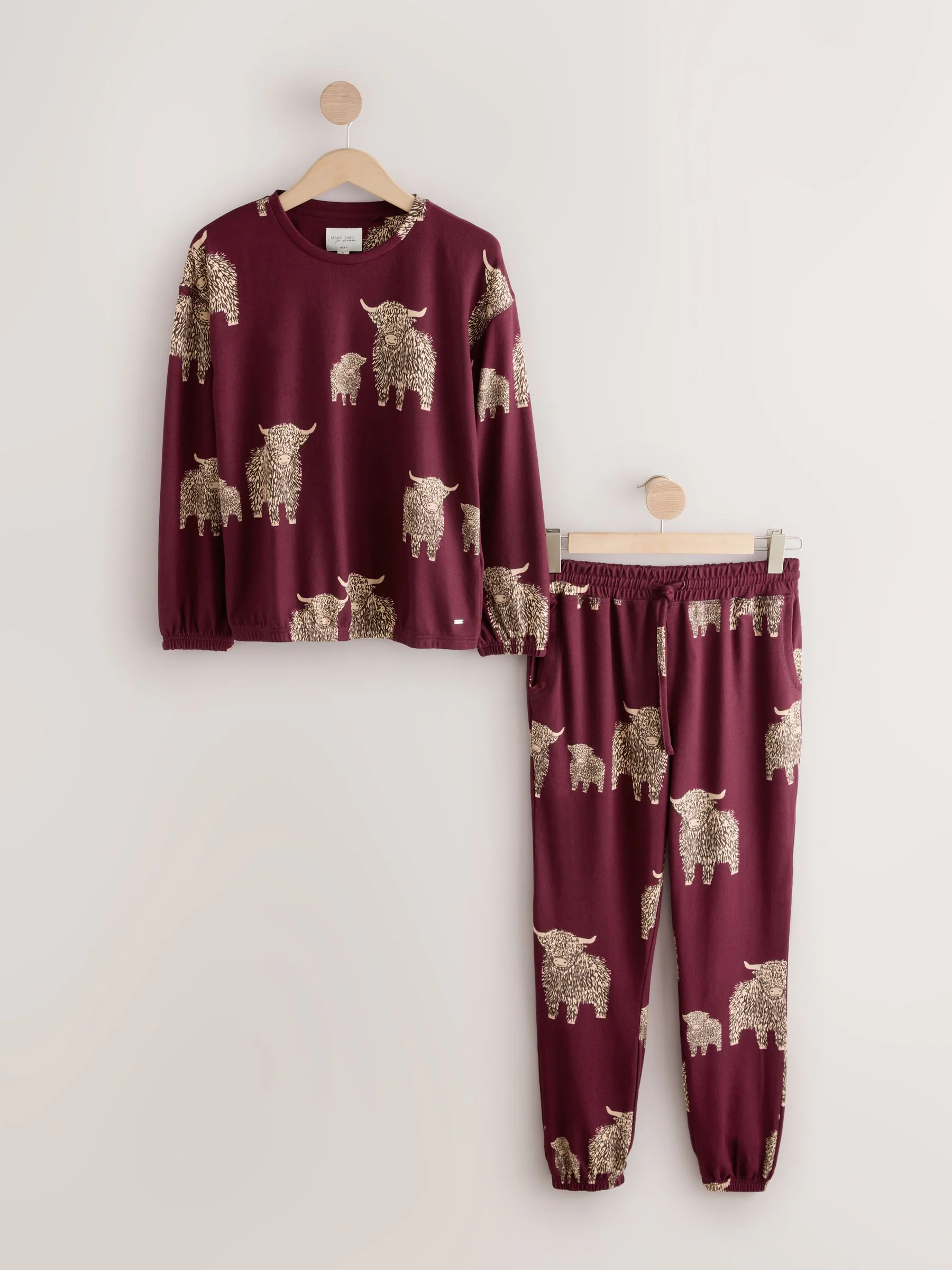 Bordeauxrood - Hamish The Highland Cow Behaaglijke Pyjama's met Lange mouwen
