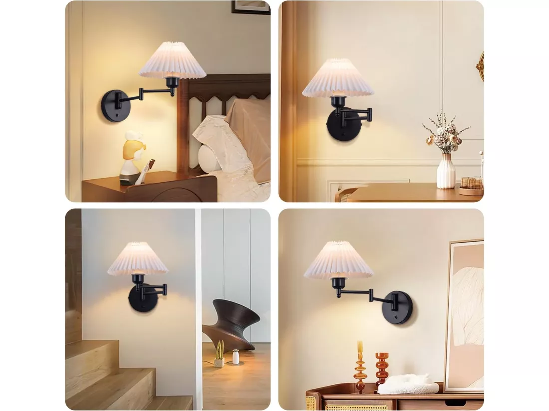 NETTLIFE Lot de 2 appliques applique d'intérieur vintage : E27 abat-jour rétro éclairage mural orientable 40W.MAX blanc sans ampoule