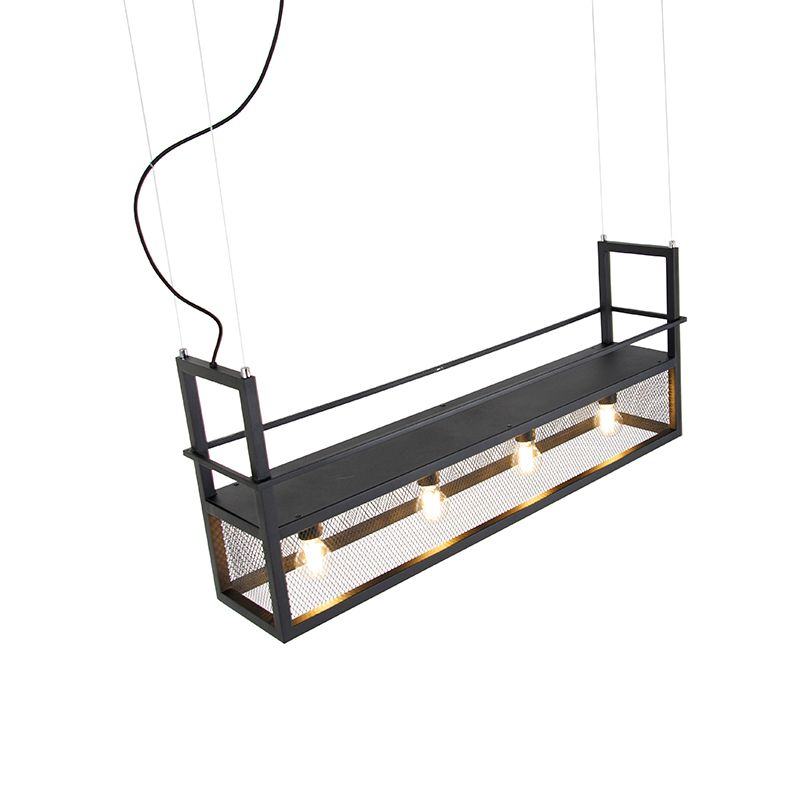 Industriële hanglamp zwart met gaas 4-lichts - Cage Rack