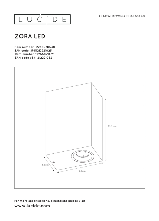 Lucide Zora 2 wandlamp LED buiten IP44 vierkant wit