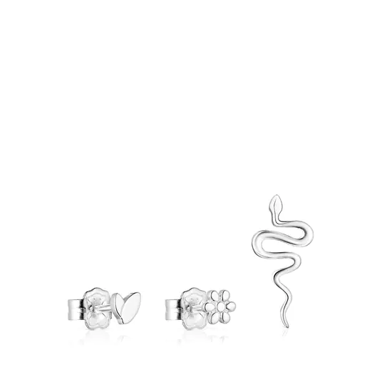 Conjunto de brincos prateados Fragile Nature