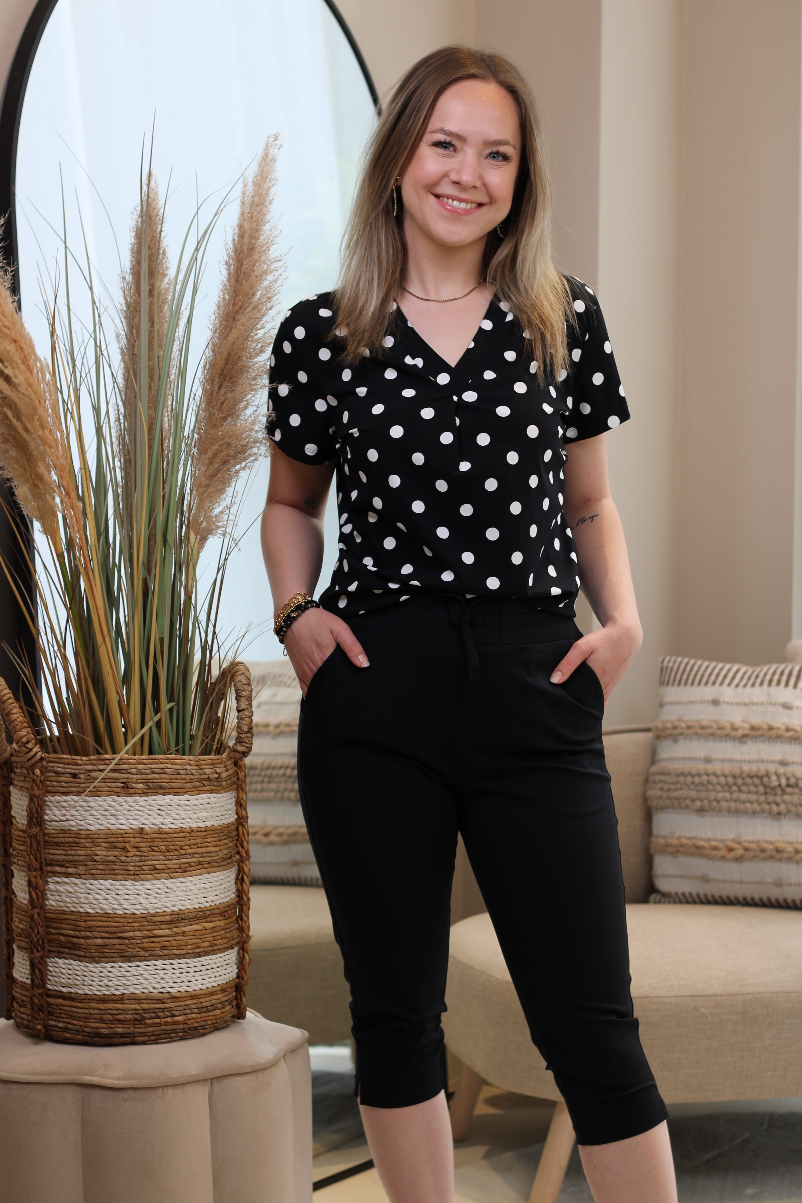 Zoso - Petra Polka Dot Travel Top - Black