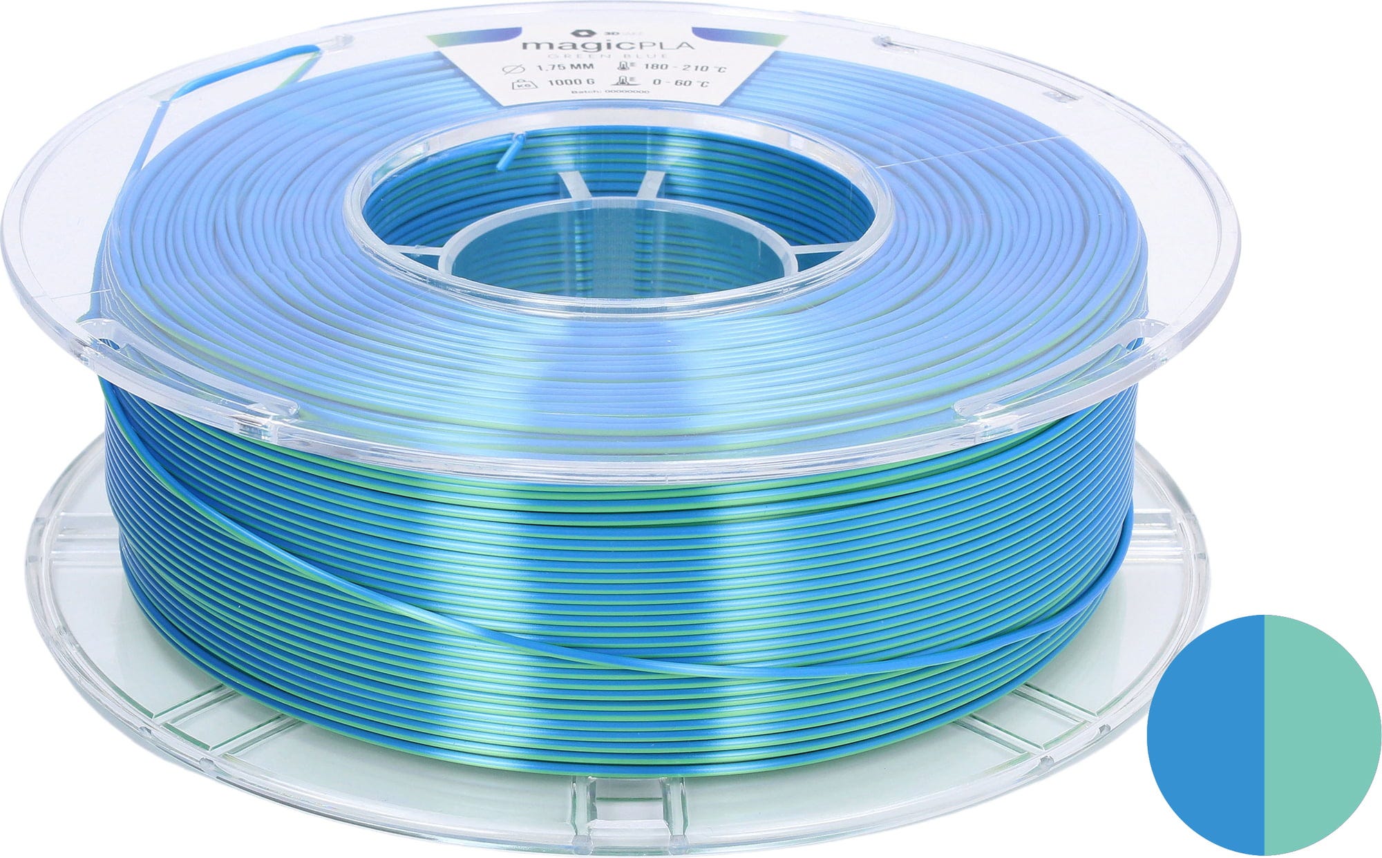 3DJAKE  magicPLA Tropical Sea, 1,75 mm / 1000 g    Zweifarbiges PLA-Filament für bunte Farbkreationen in Tropical Sea