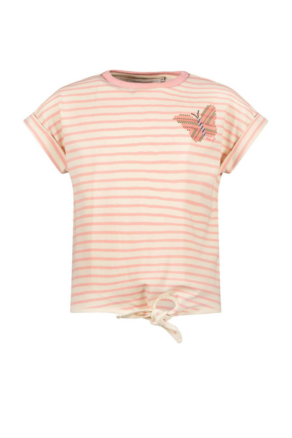 Like Flo gestreept T-shirt lichtroze/ecru