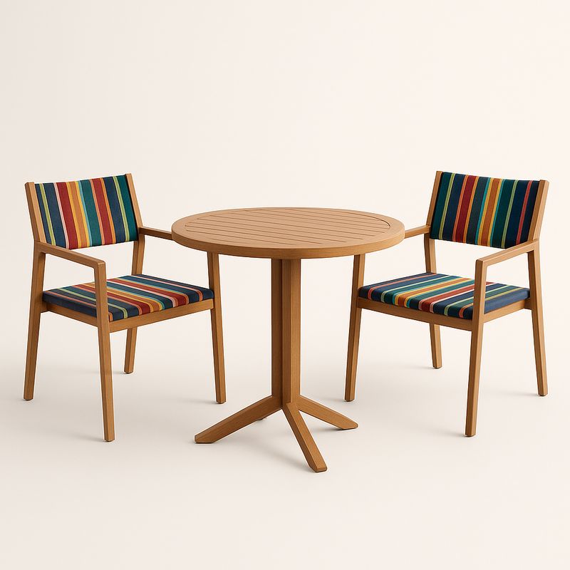 Holz-Esstisch-Set mit Rundtisch und Stühlen, Streifen, Tisch Ø80 cm, B