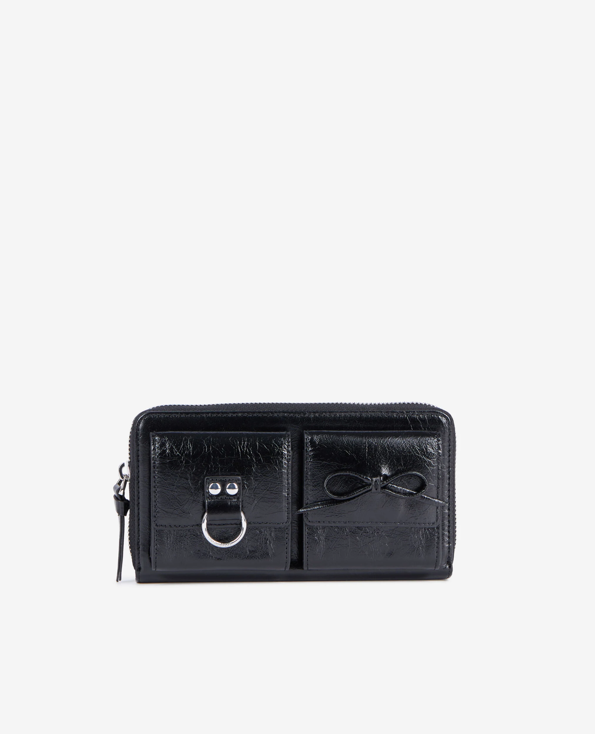 Portefeuille Amelia en cuir craquelé noir