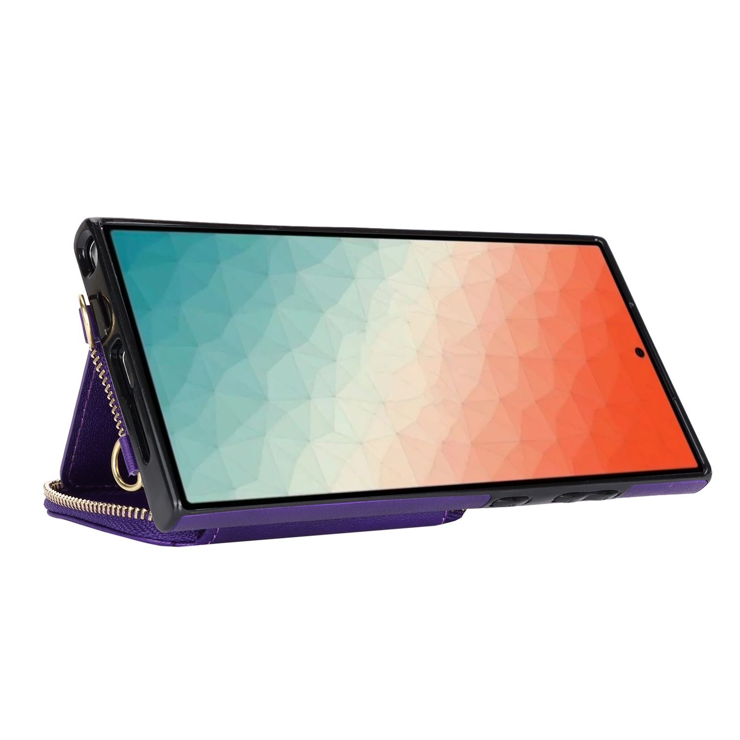 Samsung Galaxy S25 Ultra Necklace Leder Schutz Hülle mit Kartenfächer   Handykette (140cm) - Violett
