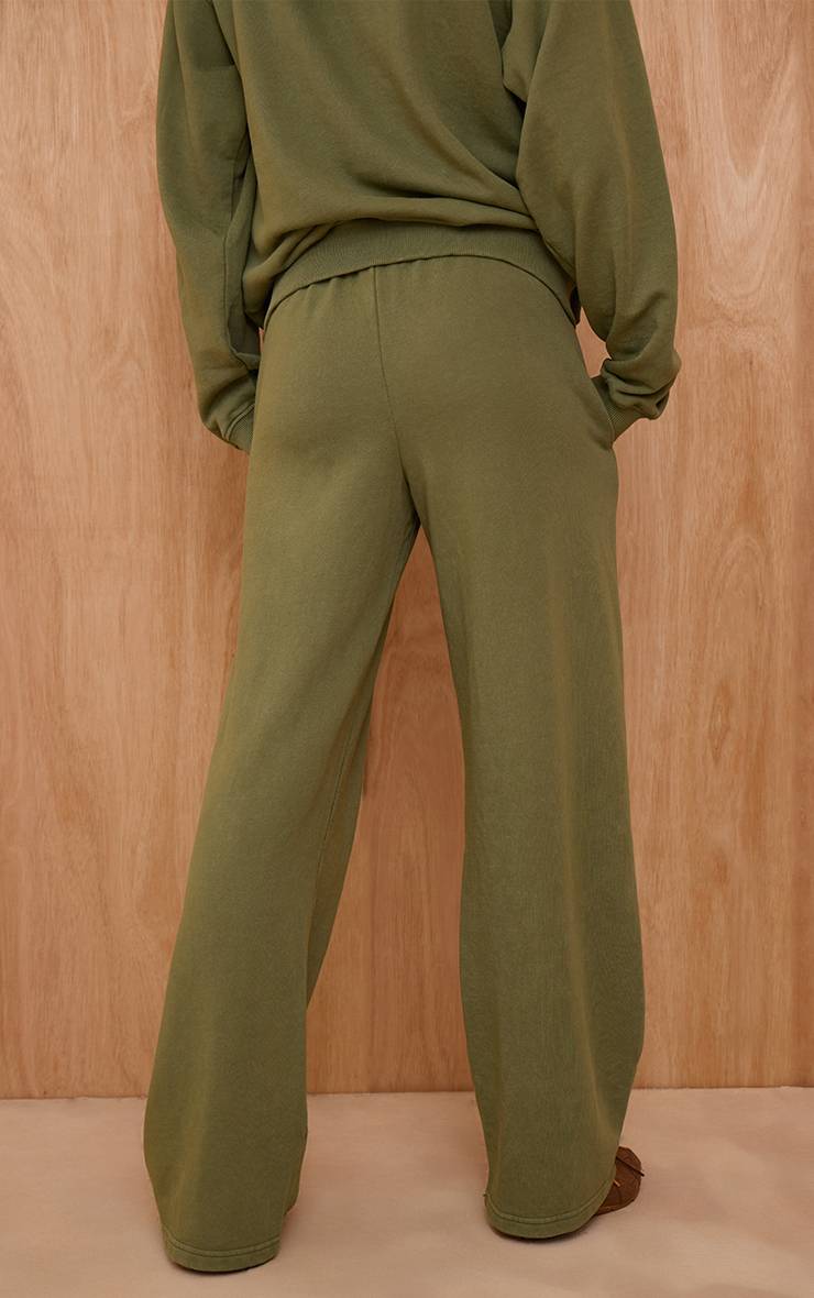 Vert Sauge Jogger Droit Plt En Molleton Délavé À L'acide Avec Broderie