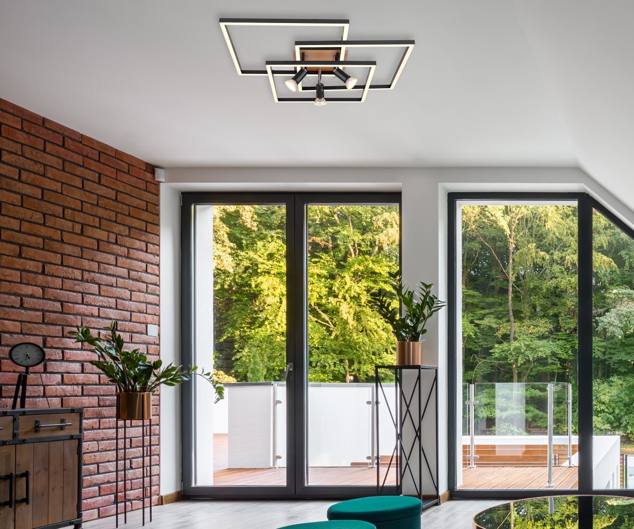 LED-Deckenleuchte - schwarz matt - Holzoptik