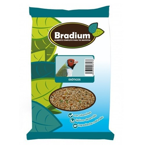 Saco de ração mista para aves exóticas, sabor neutro.