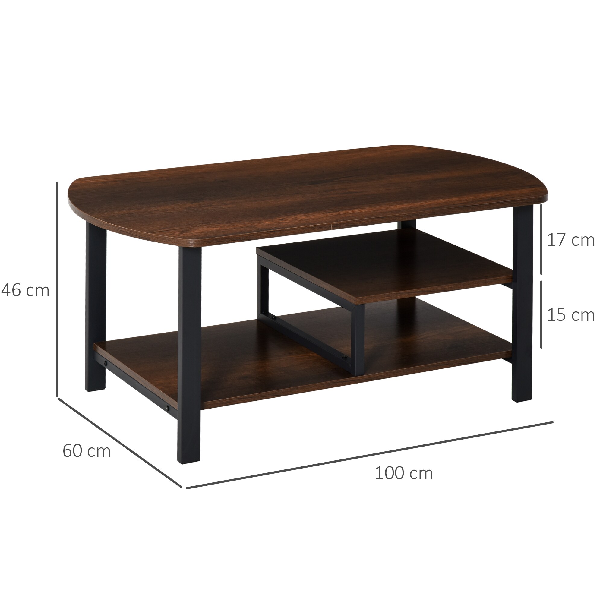 HOMCOM Couchtisch im industriellen Stil braun 100 x 60 x 46 cm (BxTxH)
